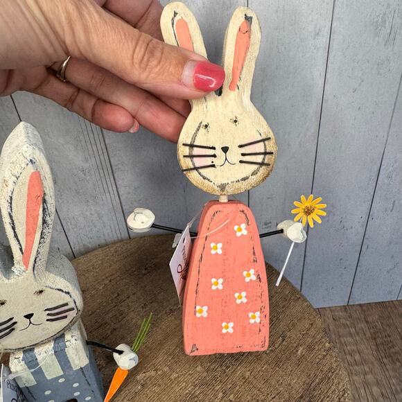 Bunny Set Wood Bunny Home Decor Easter Gift Set of 2 - Picture 6 of 7